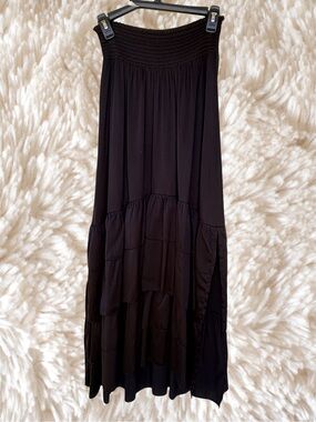 sundays Black Tiered Smocked Maxi Skirt